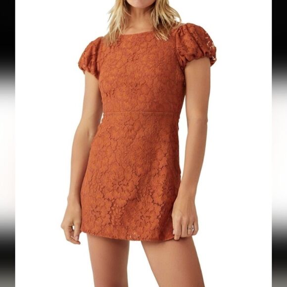 Free People Dresses & Skirts - Free People Hailee copper lace short puff sleeve mini dress (M)